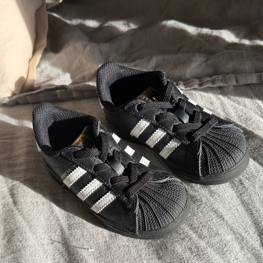 Adidas Kids Black and White Shell Toe Sneakers